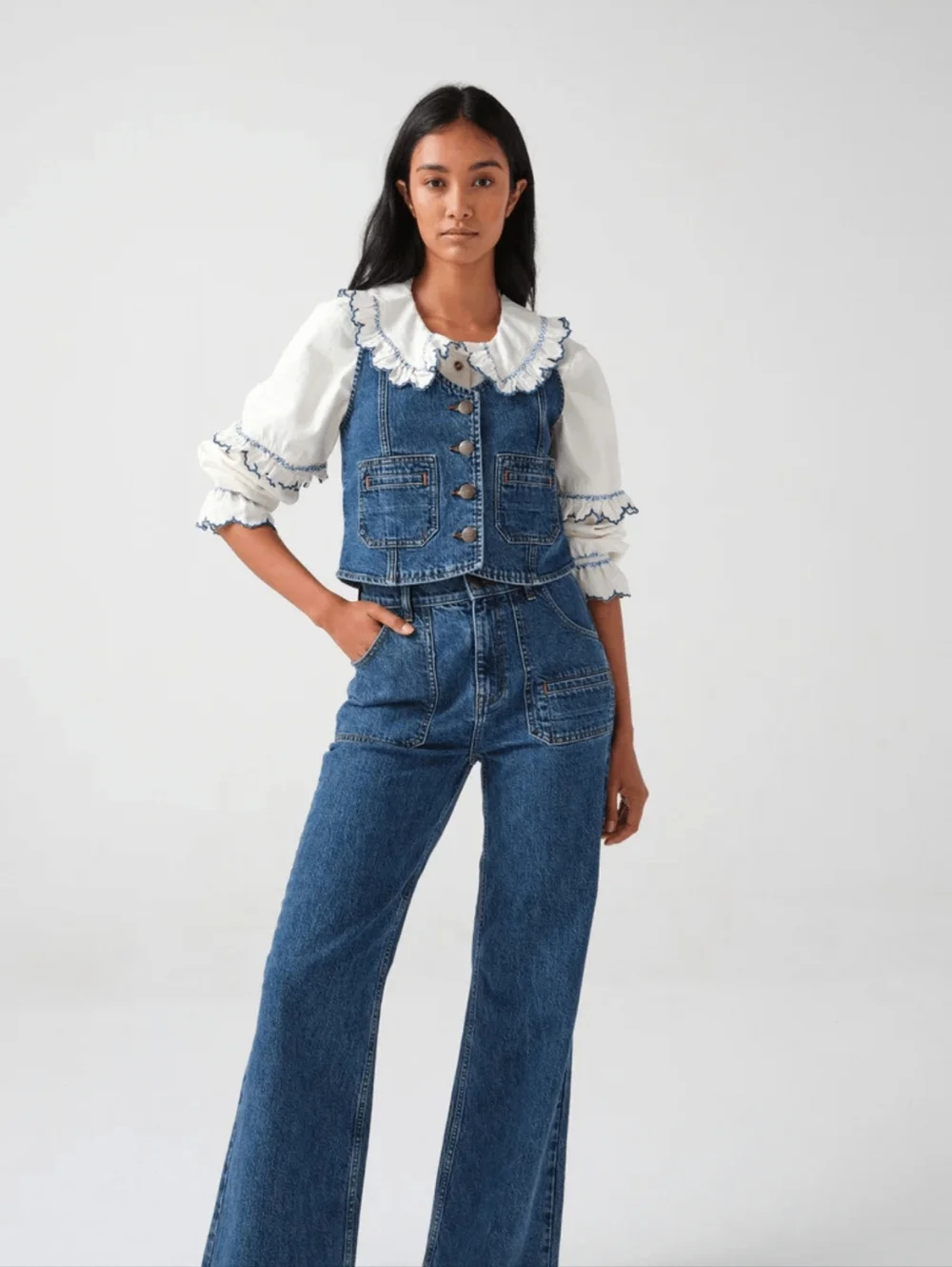 seventy + mochi | Phoebe Blouse In Ecru/Electric Blue - Picture 15 of 15